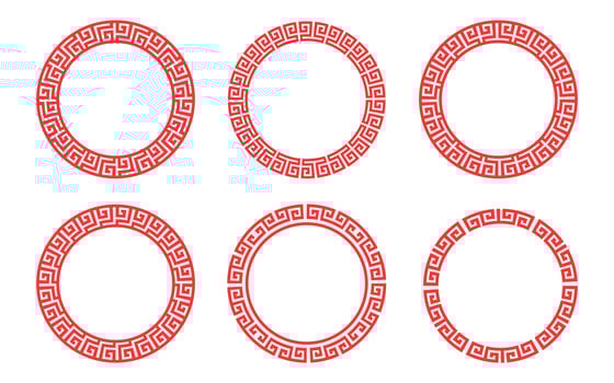 Red circle frame pattern Chinese set vector