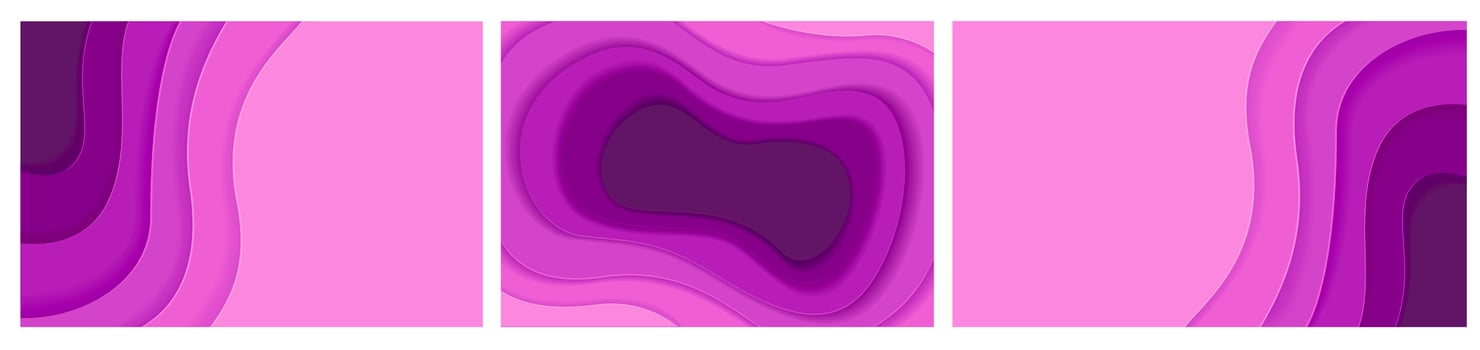 Set of abstract purple paper cut cards vector
