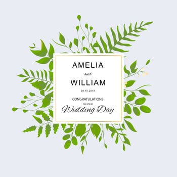 Square frame surrounded by green leaves vector