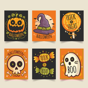 Spooky Cute Hand Drawn Halloween Cards vector