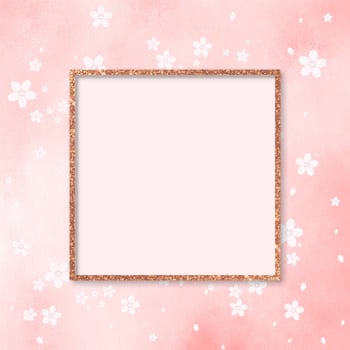Blank square pink glitter frame on flower pattern vector