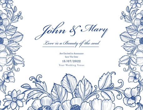 Beautiful blue decorative floral save the date vector