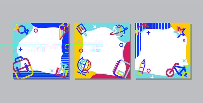 Back to school, online learning square banner set vector