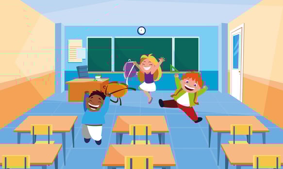 Little student kids in the classroom vector