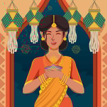 Women In Sari Celebrating Wonderful Diwali Festival vector