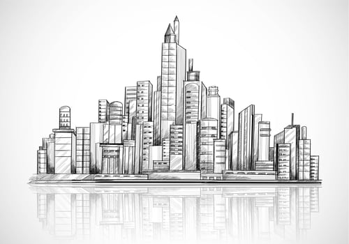 Hand Drawn City Skyline Sketch Background vector