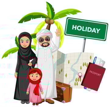 Middle Eastern family on vacation traveling  vector