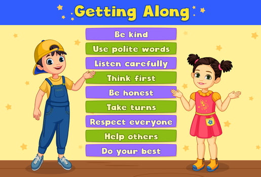 ''Getting Along'' Board Showing Two Kids vector
