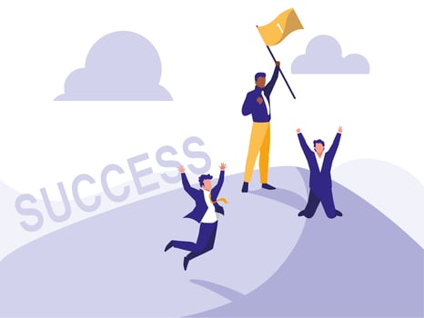Successful businessmen celebrating with winner flag vector