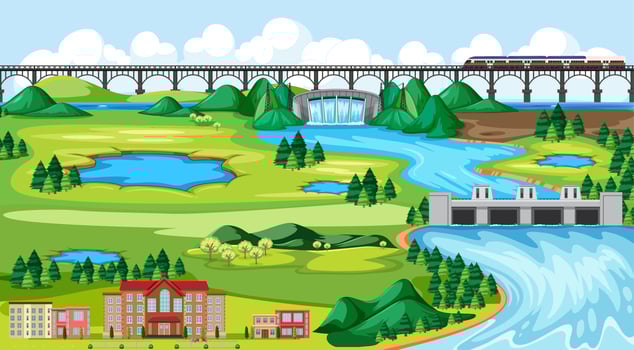 Town and bridge train landscape  vector