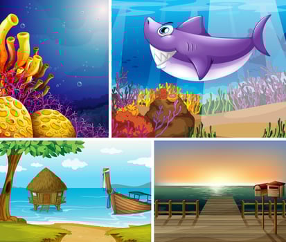 Four different scene of tropical beach vector