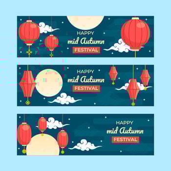 Mid Autumn Festival Banner With Full Moon Sky vector