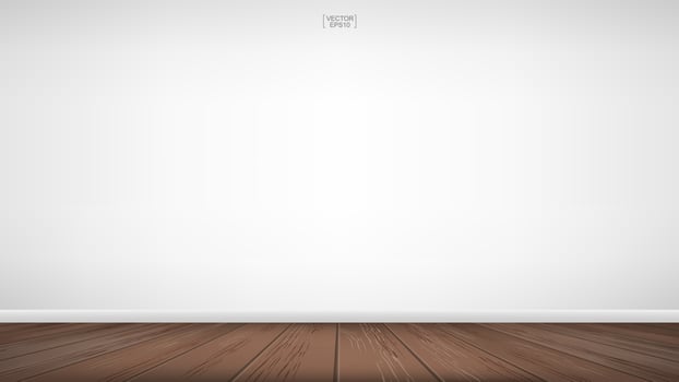 Empty room with white wall and brown wood floor vector