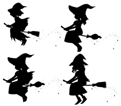 Cartoon witches in silhouette vector