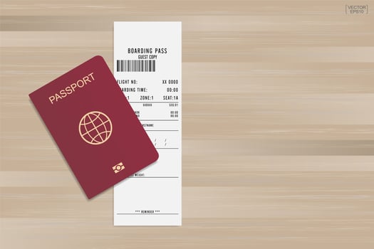 Passport and boarding pass ticket on wood vector