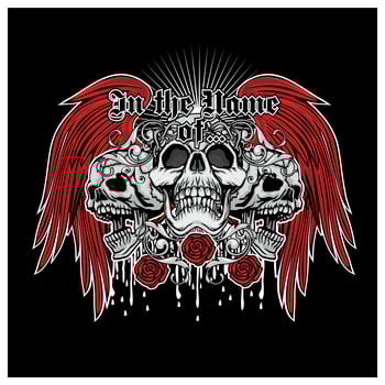 Grunge skulls with red angel wings and roses vector