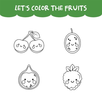 Coloring game kawaii fruits vector