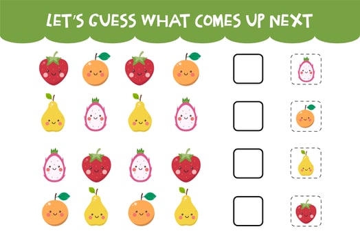 Guess what comes up next game with cute fresh fruits vector