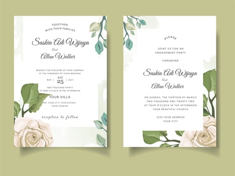 Wedding invitation card with roses and leaves vector