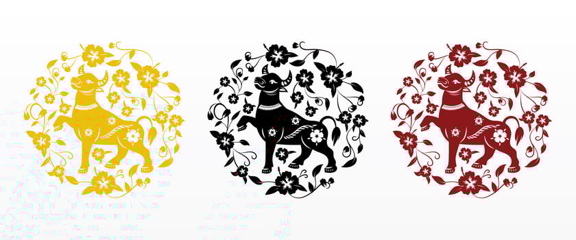 Chinese new year 2021 ox in floral circular pattern vector