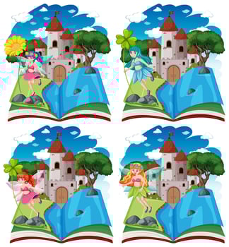 Fairy tales and castles on pop up book  vector