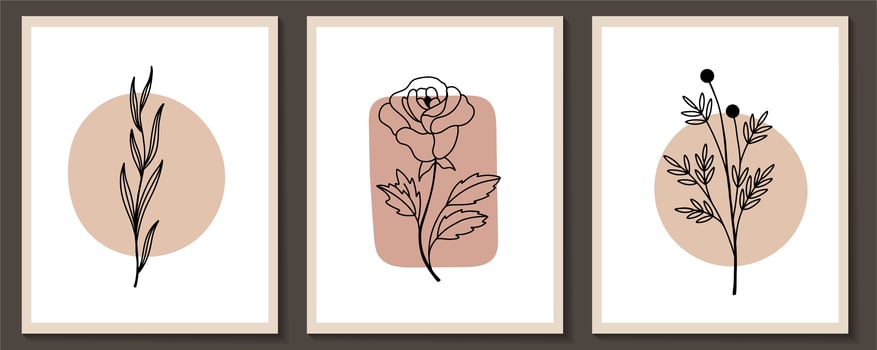 Set of flowers with shapes continuous line art  vector
