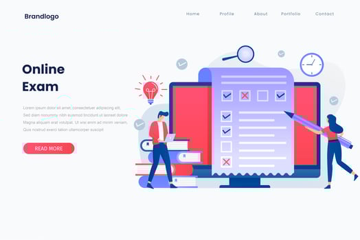 Online exam website landing page vector