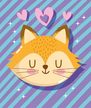 Adorable little fox face with hearts and stripes vector