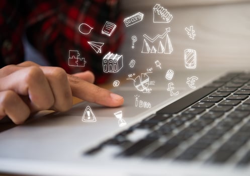 Woman finger pointing on computer  photo