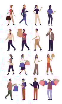 Set of young people on a shopping day  vector