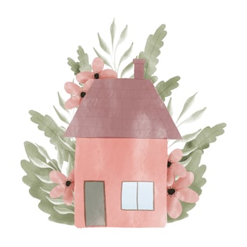Watercolor of cute home with floral decoration vector