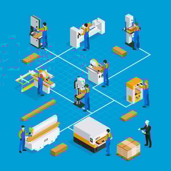 Isometric woodworking factory vector