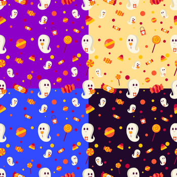 Halloween seamless pattern with ghosts and candy vector