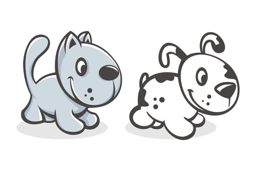 Set of cute cartoon baby cat and dog vector