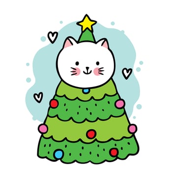 Cute cartoon cat in a Christmas tree vector