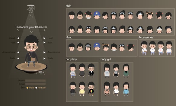 Male and female characters avatar design set vector