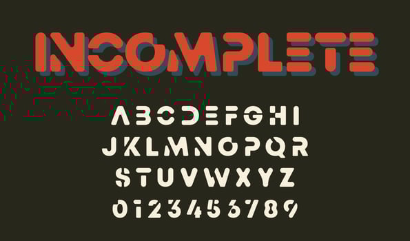 Minimal letters and numbers incomplete alphabet design vector