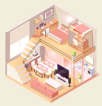 Isometric house different rooms composition vector
