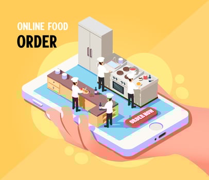 Isometric online food order service concept vector