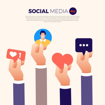 Social Media Day Hands Holding Icons Design vector