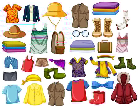 Set of fashion outfits and accessories on white background vector