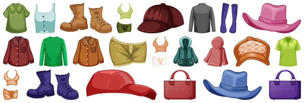 Set of fashion outfits and accessories on white background vector