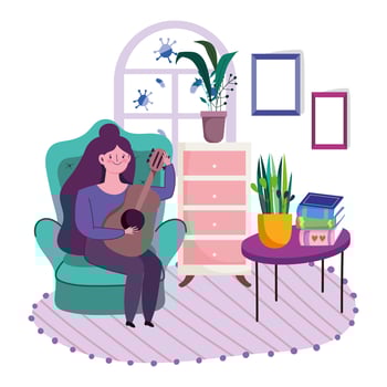 Young woman playing guitar at home vector