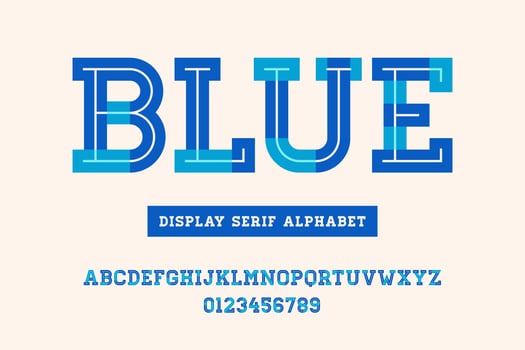 Blue Bold Geometric Serif Alphabet vector