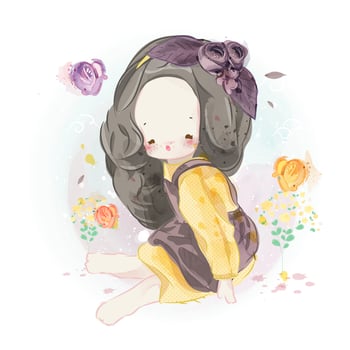 Hand drawn lovely girl sitting with flowers vector