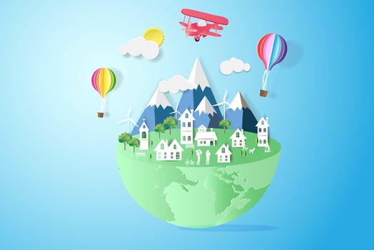 Ecology and environmental concept with hot air balloons vector