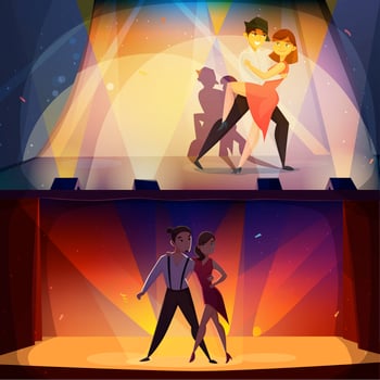 Cartoon characters dancing banner set vector