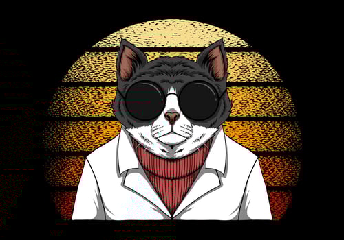 Retro fashion cat over vintage sun design vector