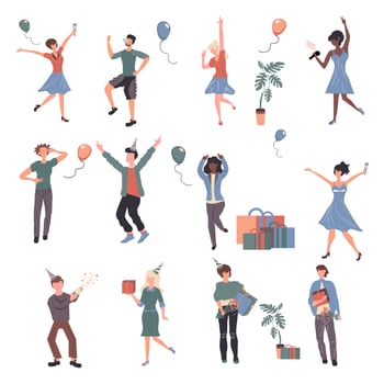 Cheerful people at party cartoon characters set vector