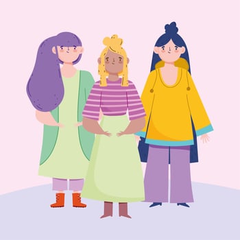 Group of fashionable young women vector